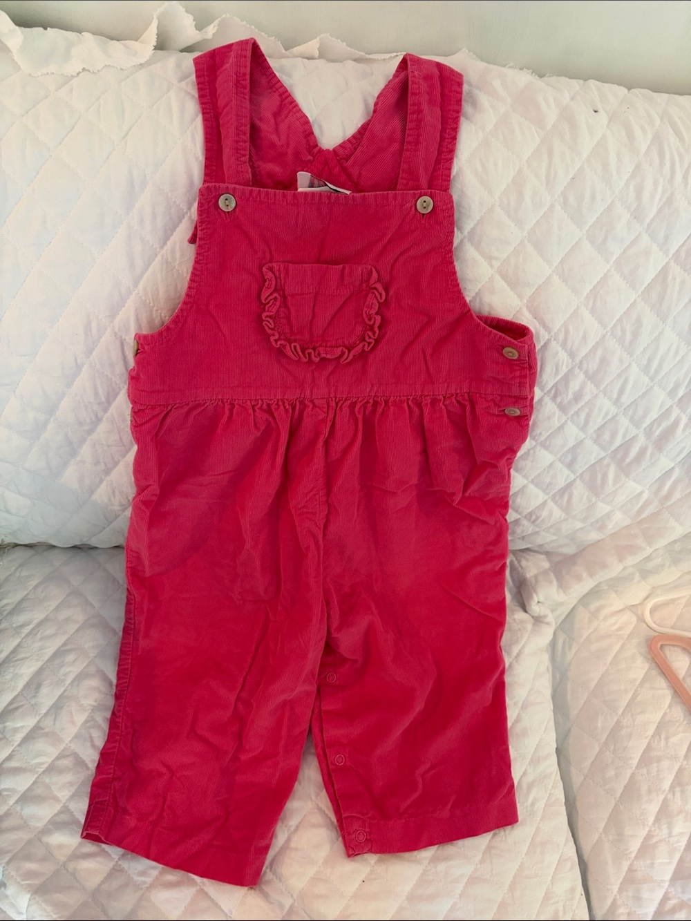 Toddler Pink Corduroy Overalls with Ruffle Pocket